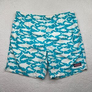 Vineyard Vines Mens Small Swim Trunks Fish Print Blue White Sharks Lined